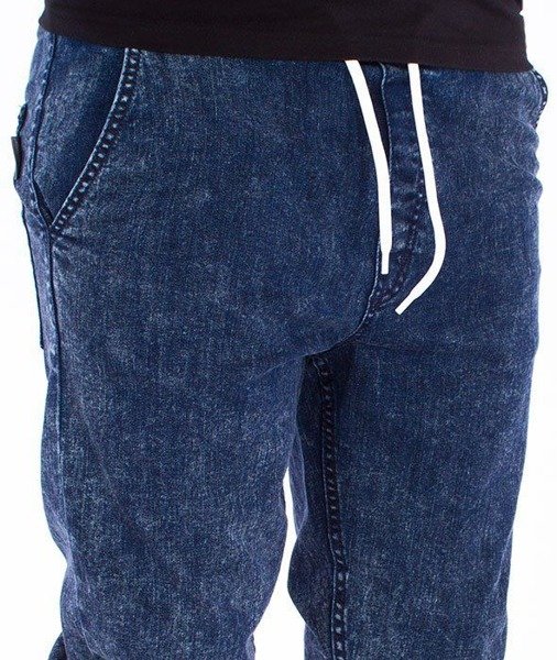 SmokeStory-Jeans Stretch Skinny z Gumą Spodnie Marmurki Granat