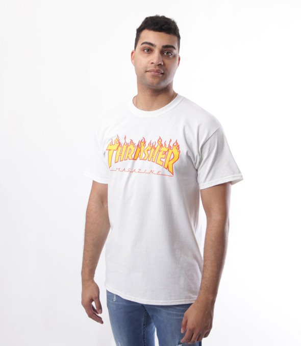 Thrasher-Flame Logo T-Shirt Biały