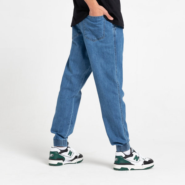 El Polako STICKER FRONT Jogger Slim Jeans z Gumą jasne spranie