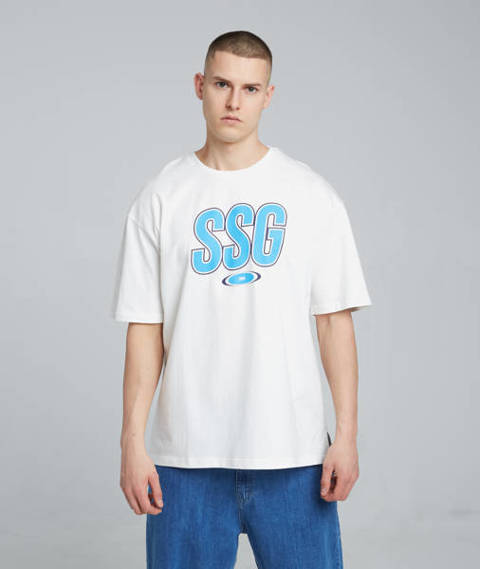 Smoke Story SSG DOUBLE T-Shirt Oversize Biały Śmietankowy