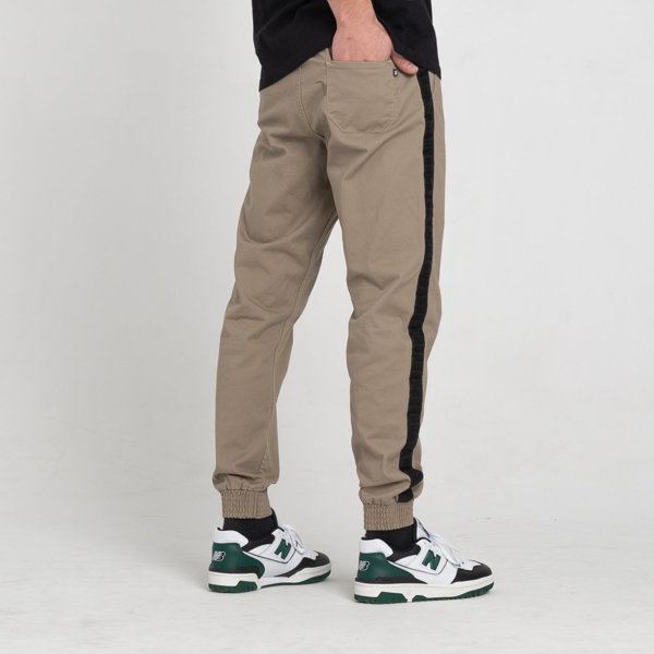 SmokeStory-Jogger Czarny Lampas Slim Tkaninowe Spodnie Beżowe